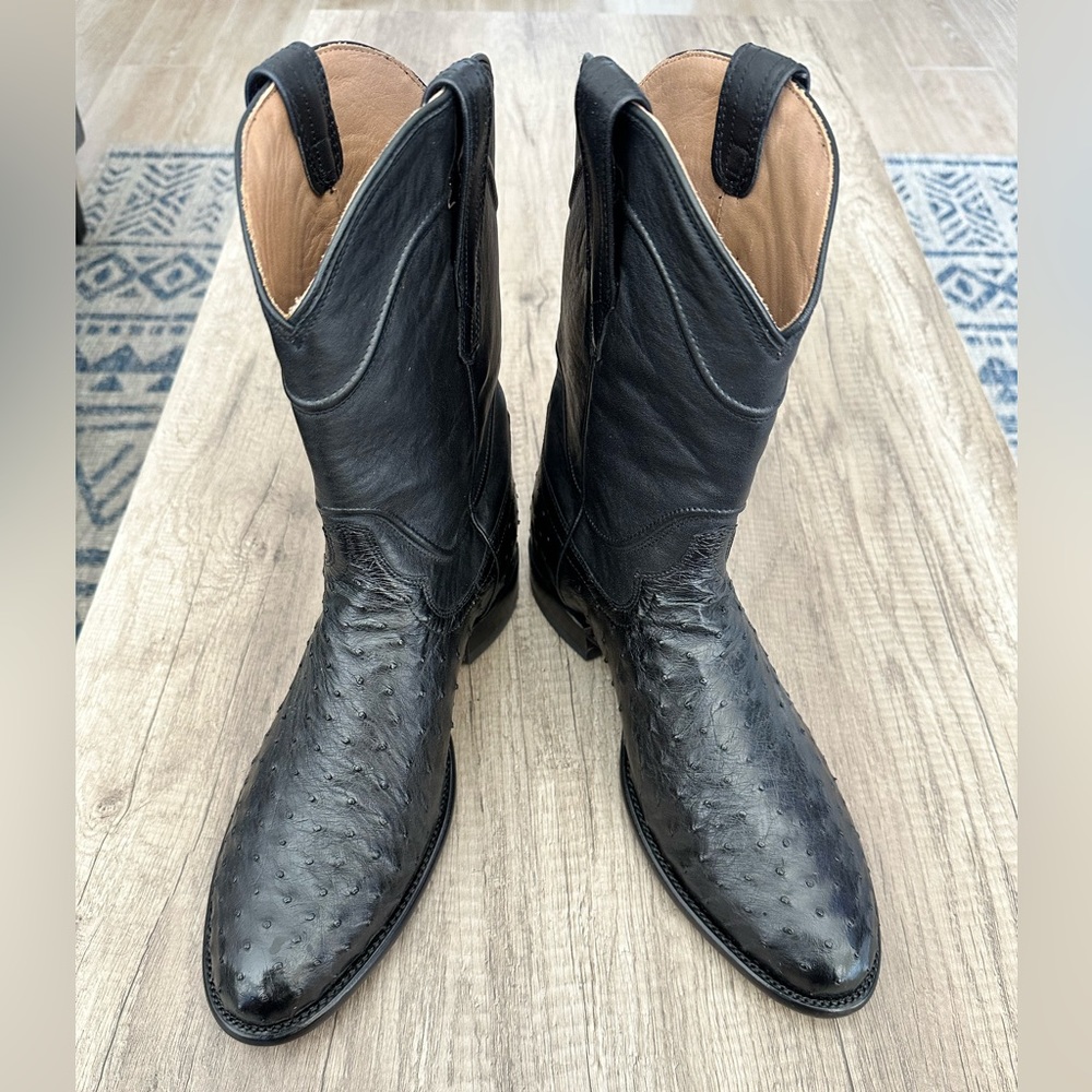 Tecovas The Duke 10.5 D Mens Ostrich Black Roper Boots